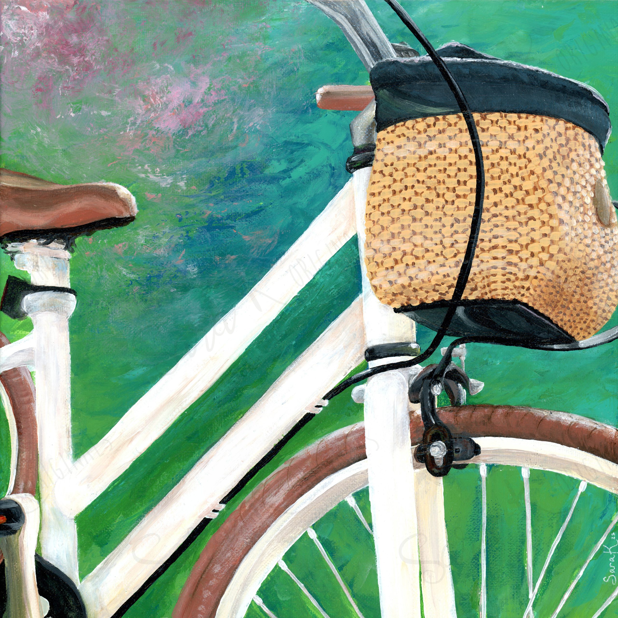 12 X 12 Framed Original Acrylic Painting On Canvas Basket Bike   Bike Basket WM Scaled 